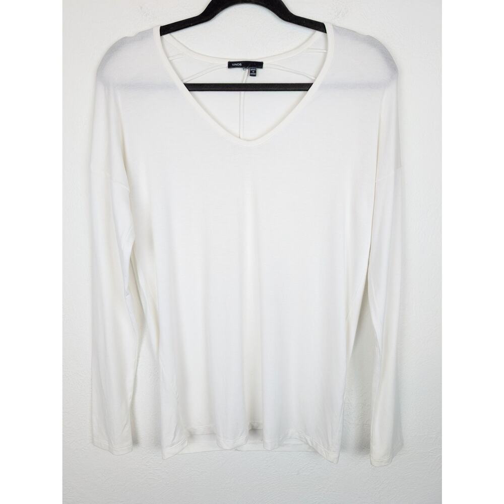 Vince Top Micro Modal V Neck Back Seams Relaxed Soft Cream Minimalist Size S